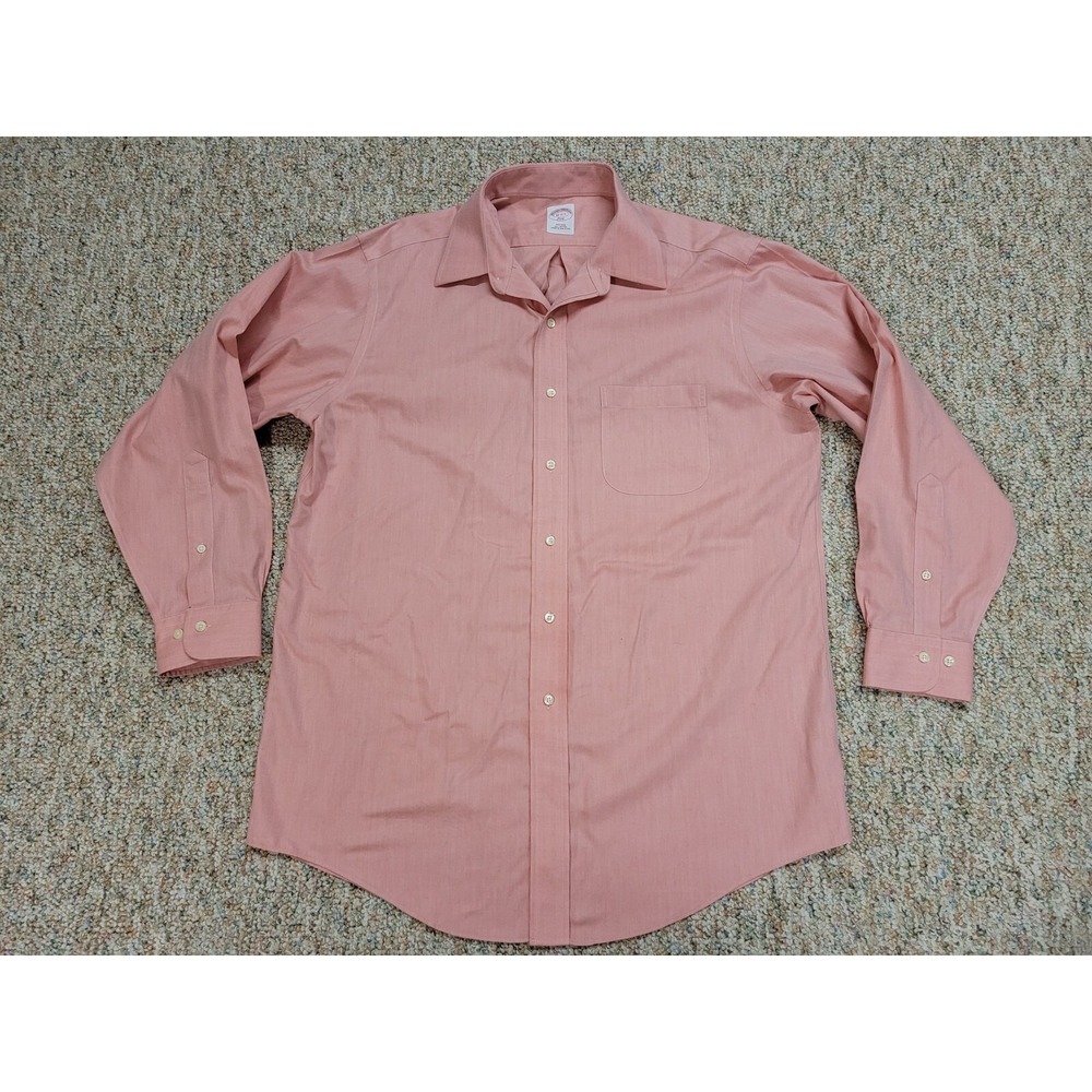 Brooks Brothers 346 Dress Shirt Mens 16-2/3 Pink Herringbone Non Iron Cotton